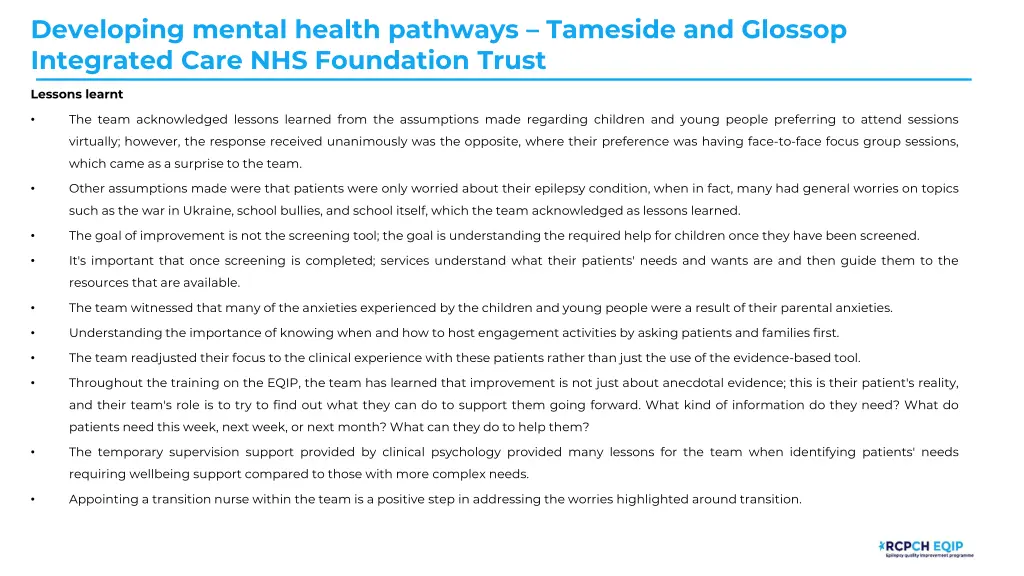 developing mental health pathways tameside 12