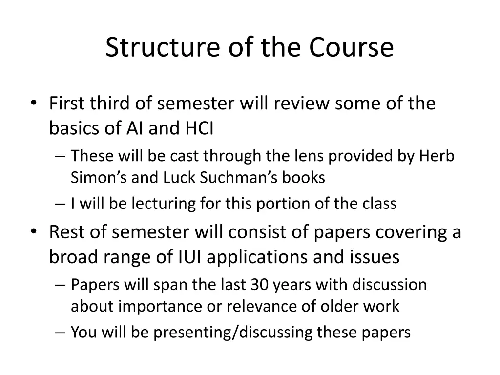 structure of the course