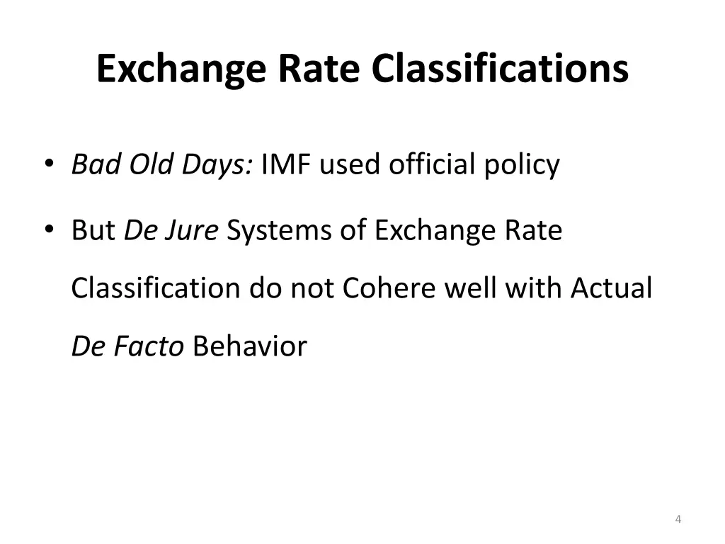 exchange rate classifications