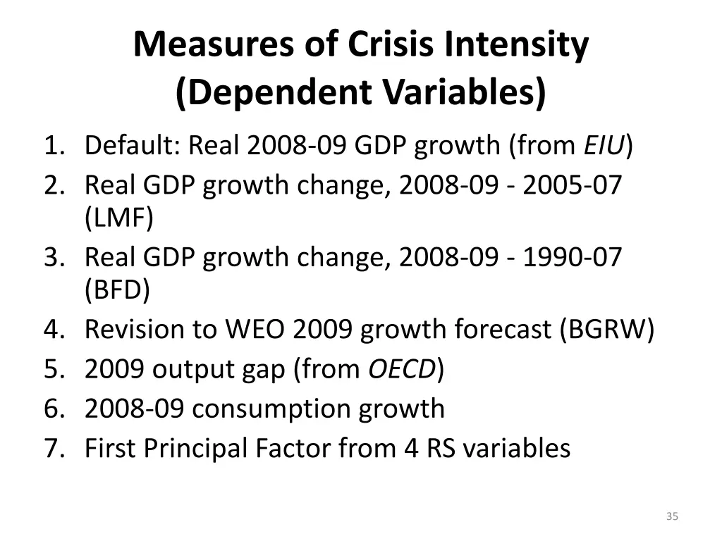 measures of crisis intensity dependent variables