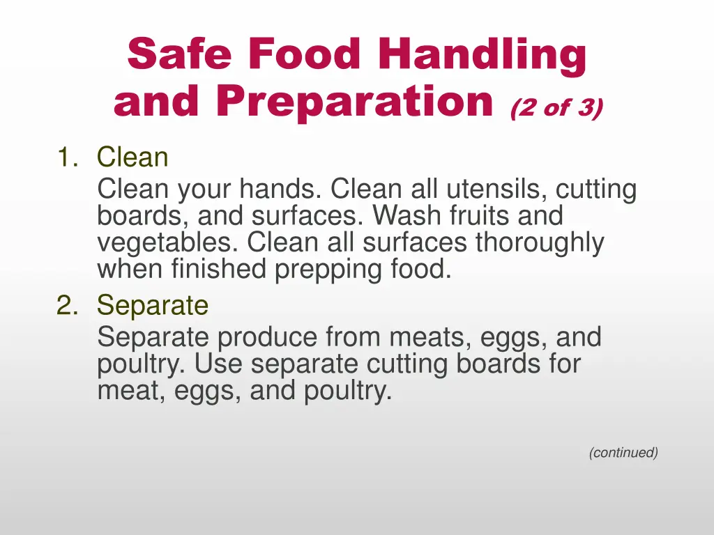 safe food handling and preparation 2 of 3 1 clean