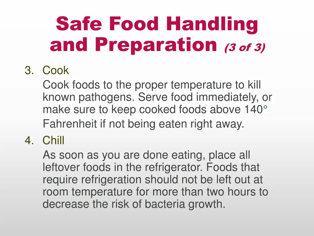 safe food handling and preparation 3 of 3