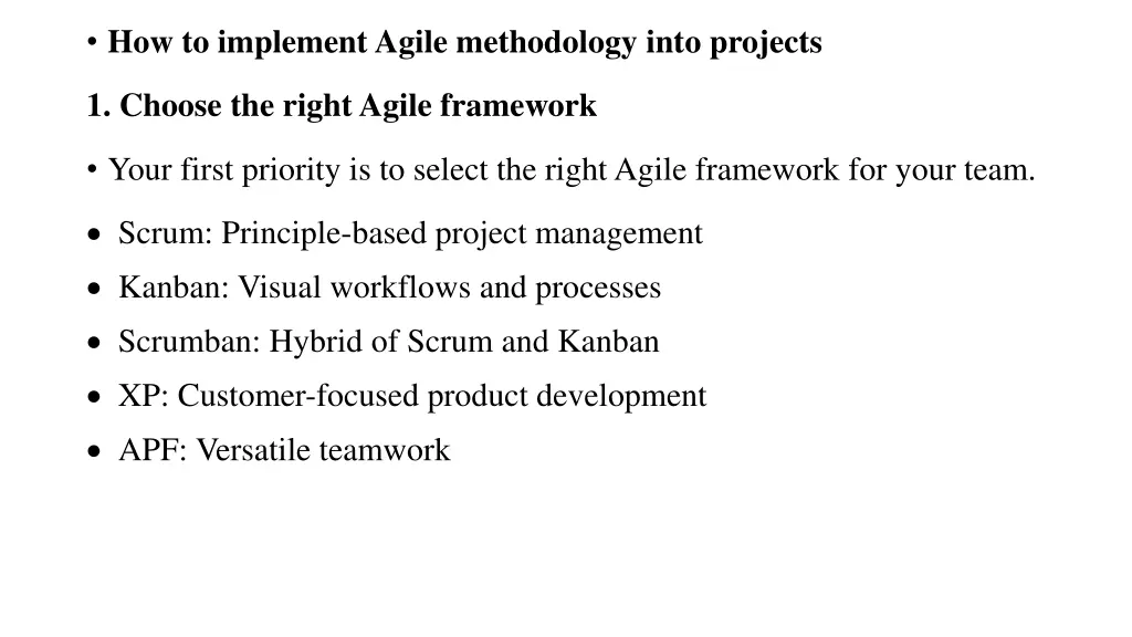 how to implement agile methodology into projects