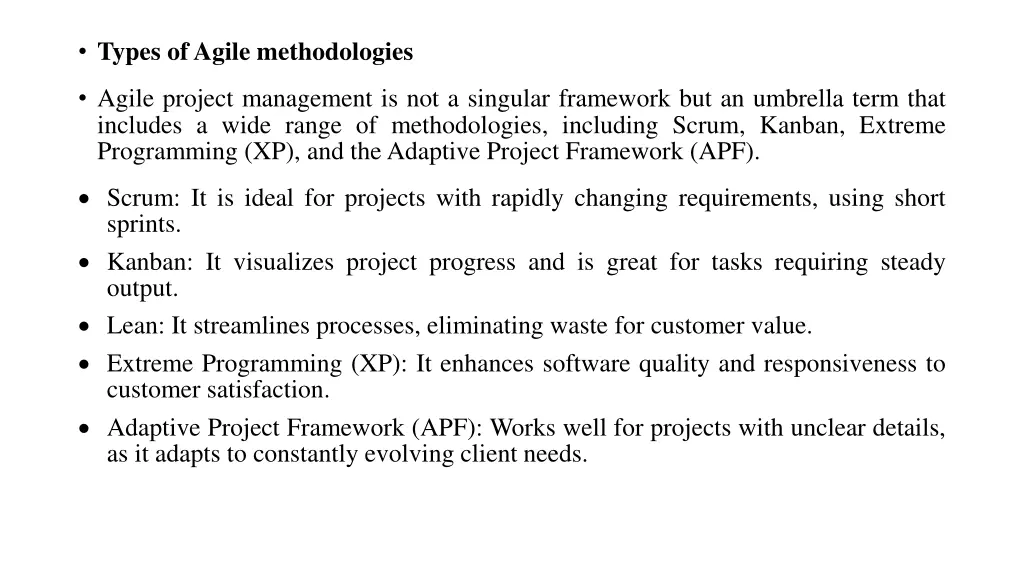 types of agile methodologies