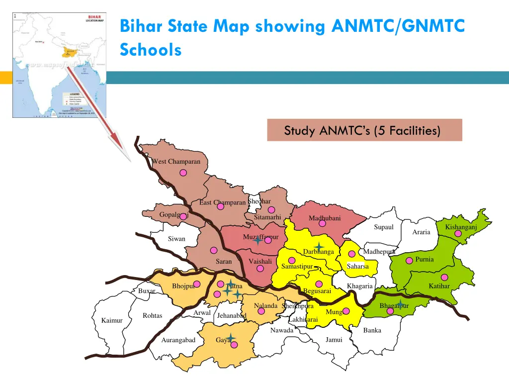bihar state map showing anmtc gnmtc schools