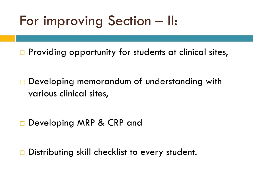 for improving section ii