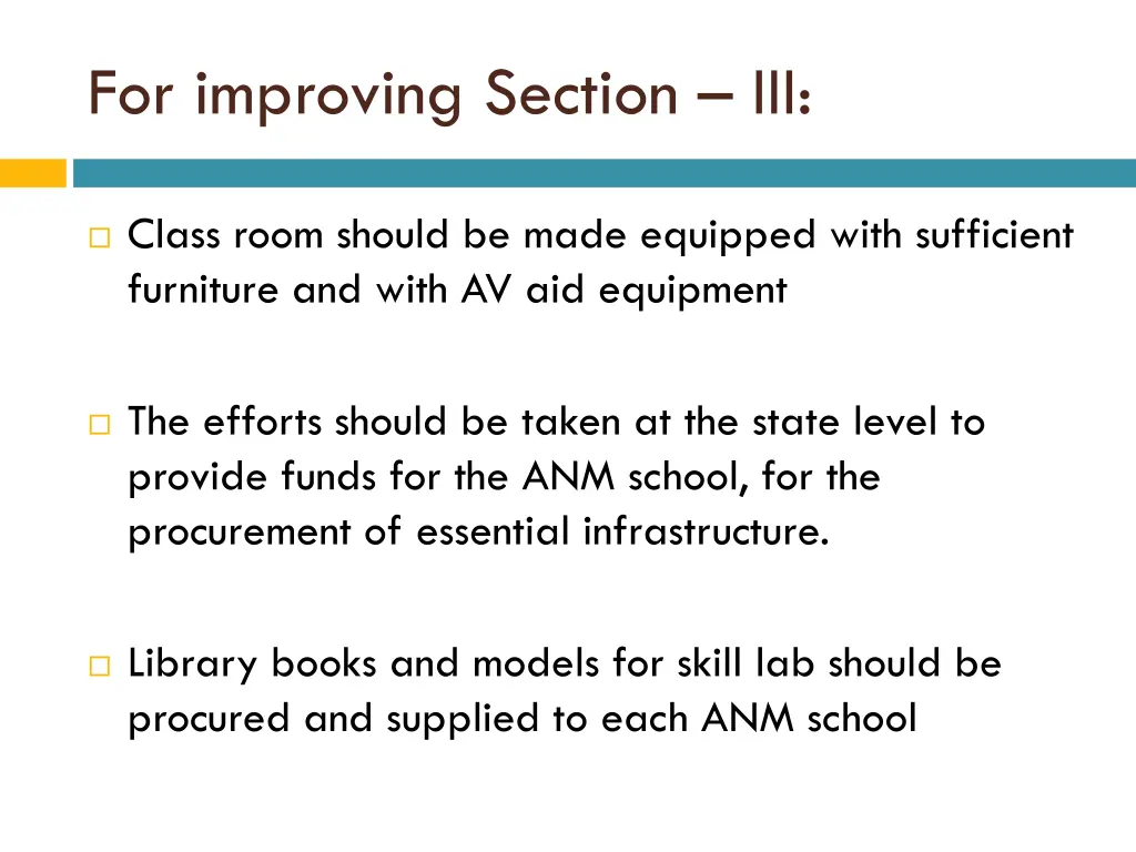 for improving section iii