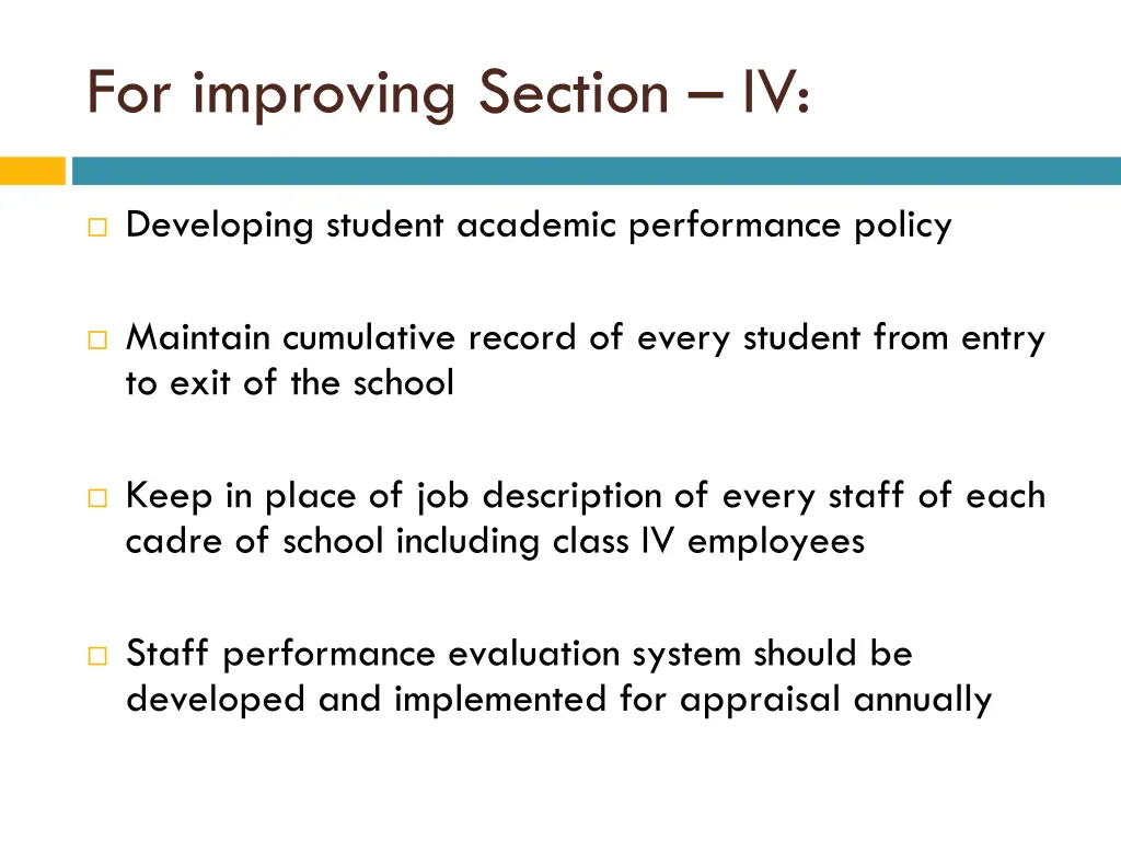 for improving section iv