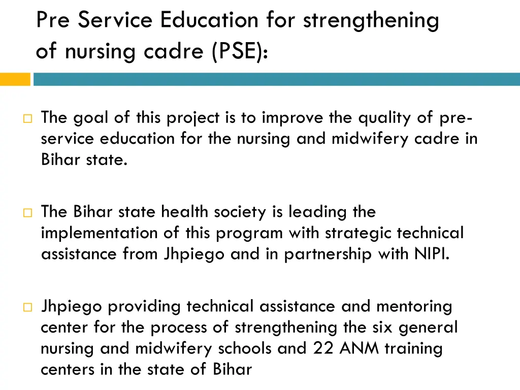 pre service education for strengthening