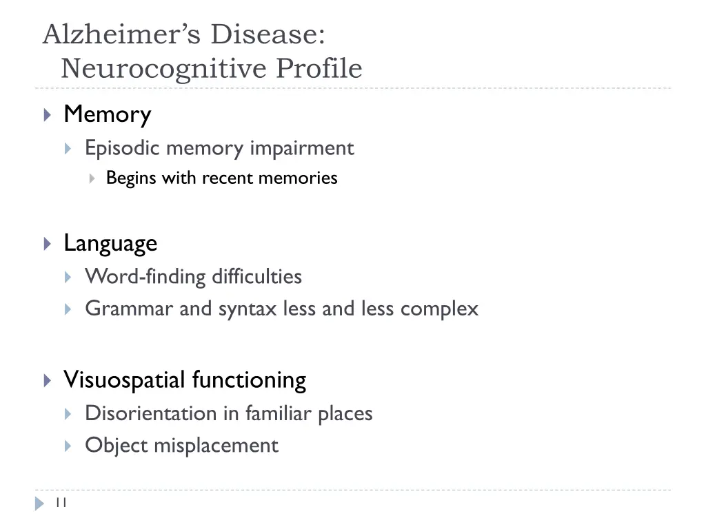 alzheimer s disease neurocognitive profile