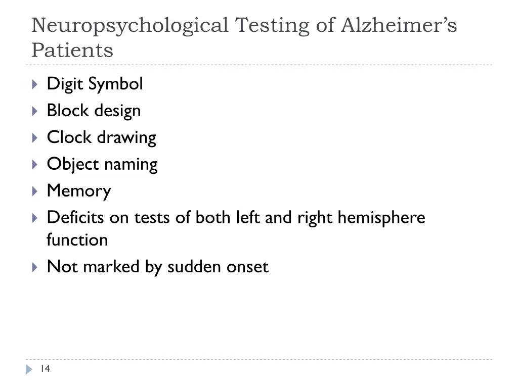 neuropsychological testing of alzheimer s patients