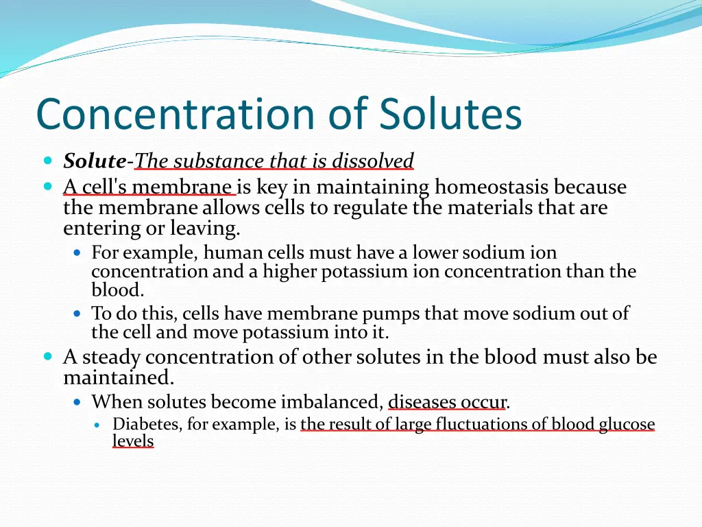 concentration of solutes solute the substance