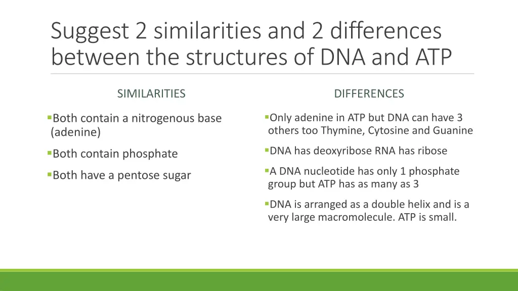 suggest 2 similarities and 2 differences between