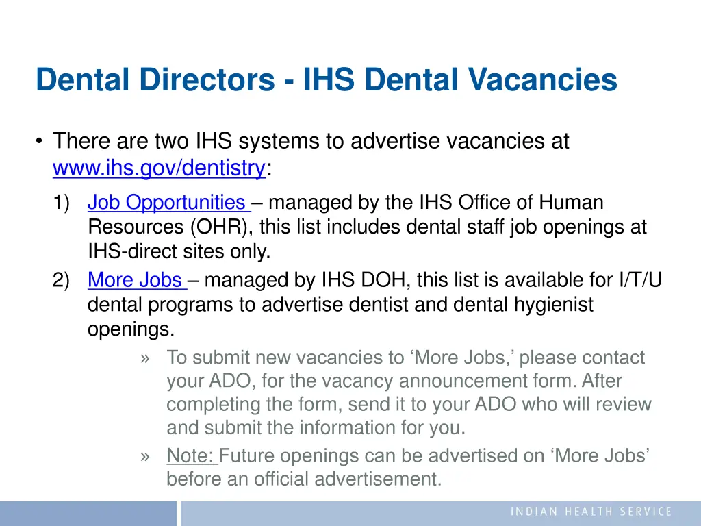 dental directors ihs dental vacancies