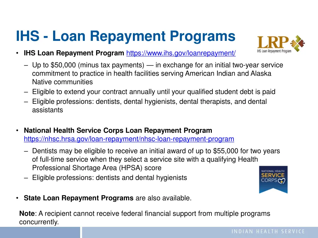 ihs loan repayment programs