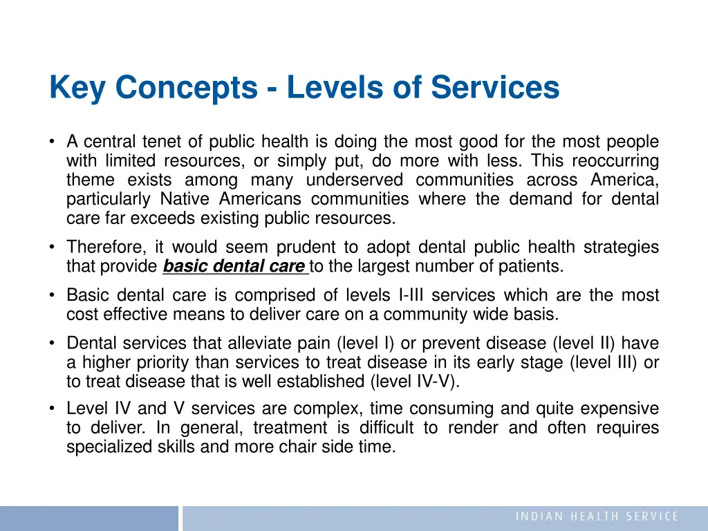 key concepts levels of services
