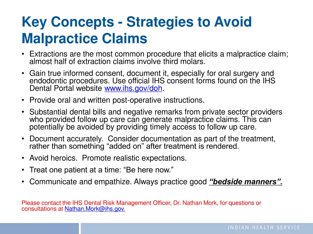 key concepts strategies to avoid malpractice
