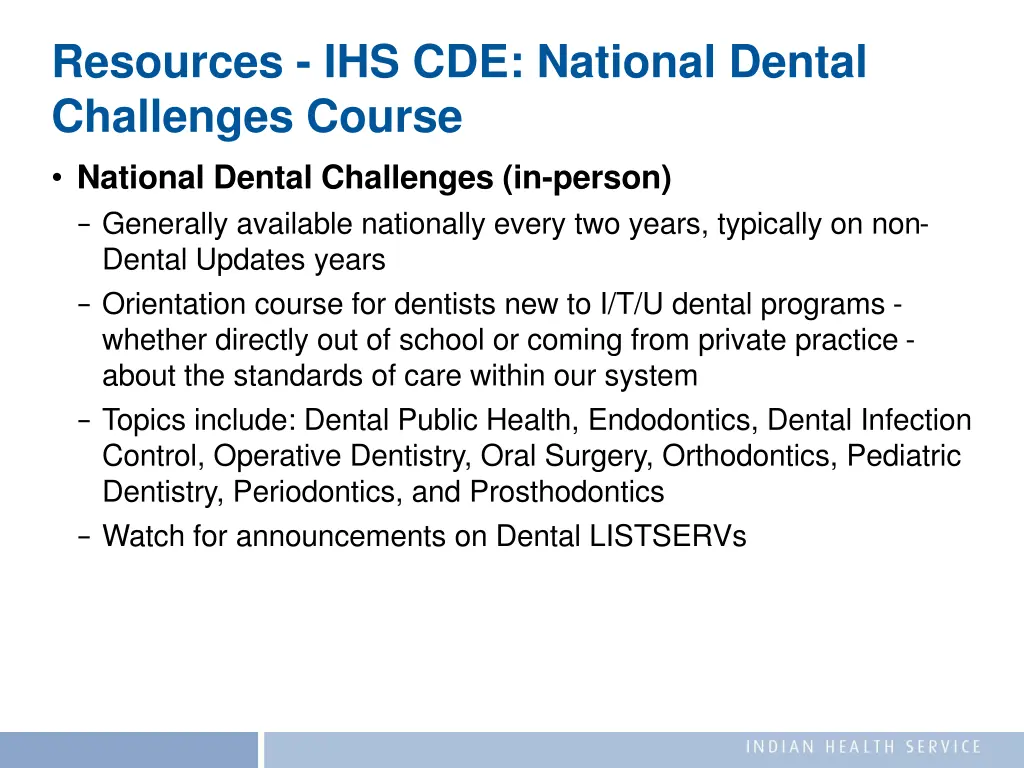 resources ihs cde national dental challenges