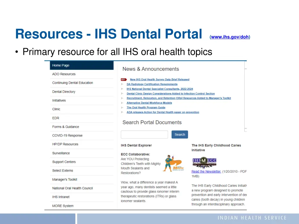 resources ihs dental portal
