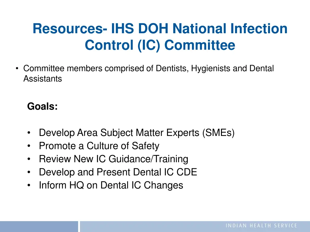 resources ihs doh national infection control
