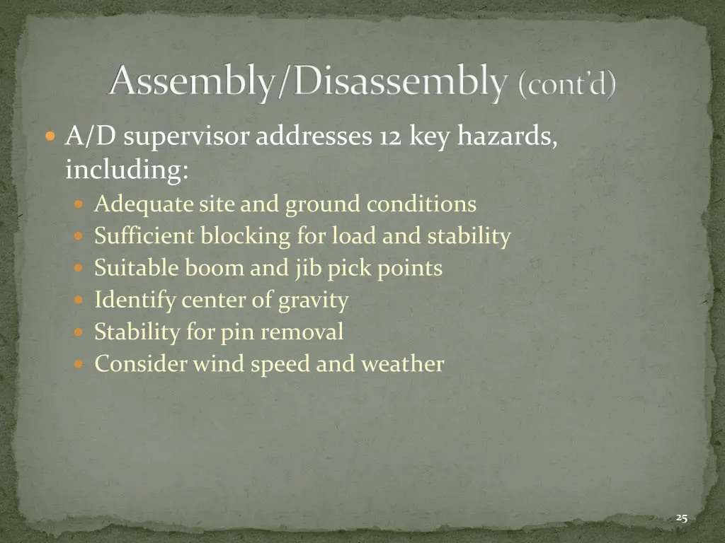 assembly disassembly cont d