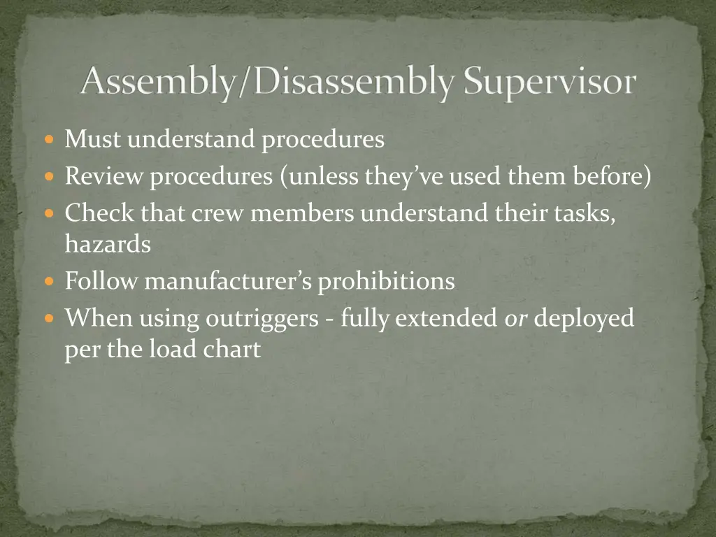 assembly disassembly supervisor