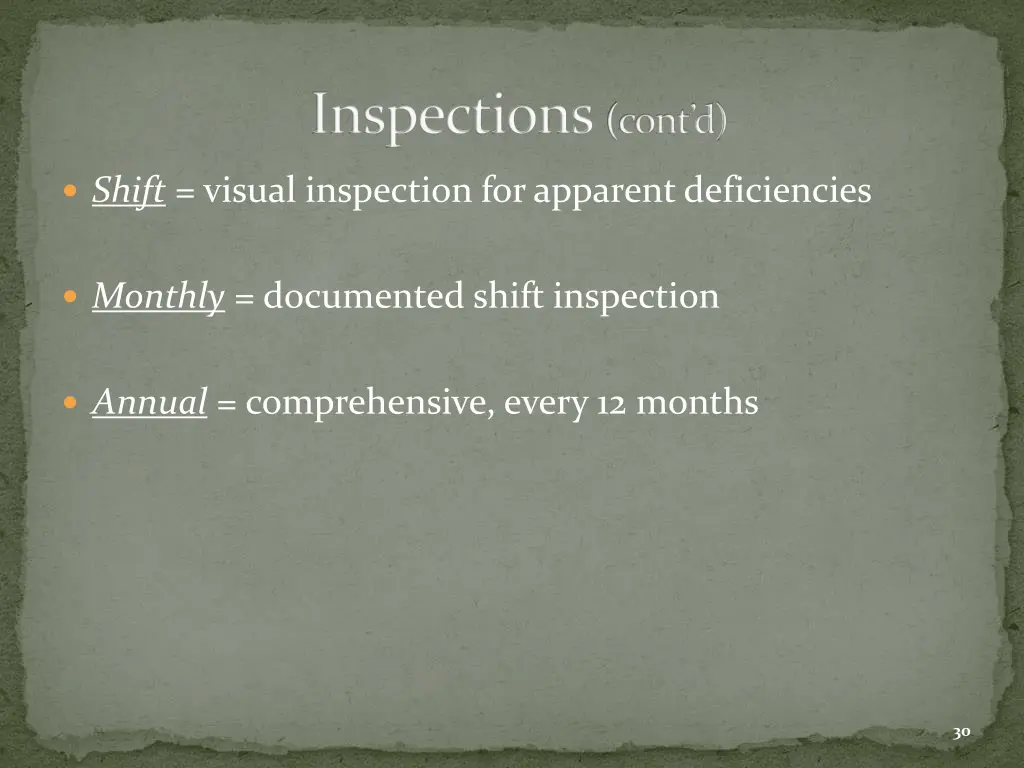 inspections cont d