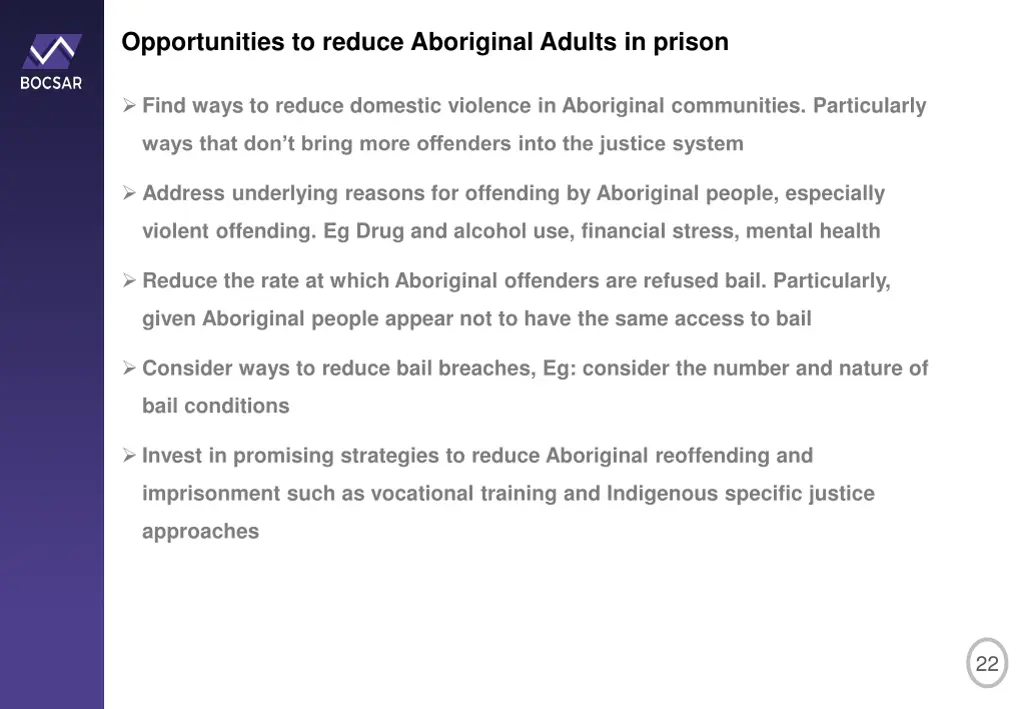 opportunities to reduce aboriginal adults