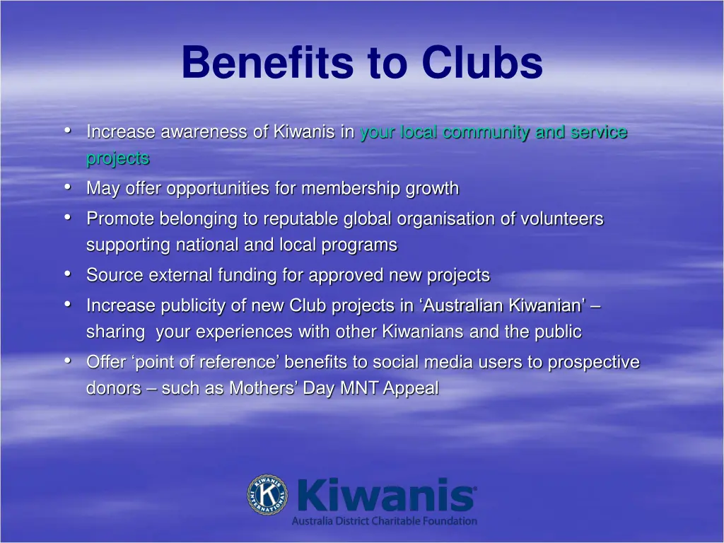 benefits to clubs 1