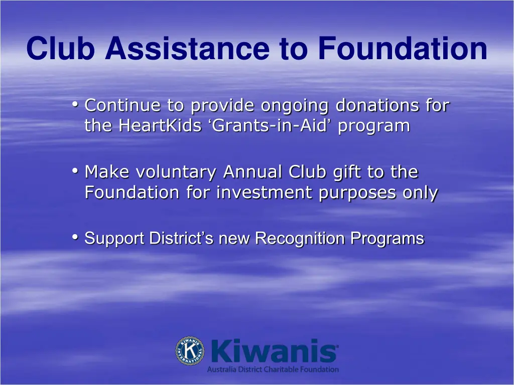 club assistance to foundation