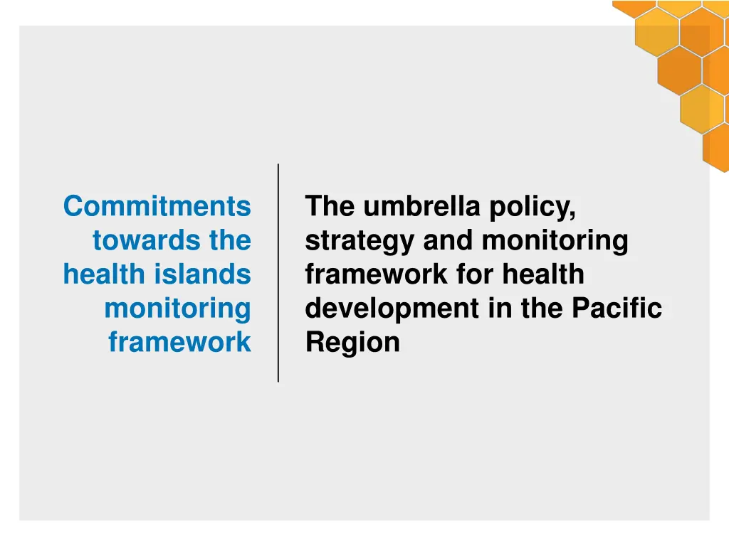 commitments towards the health islands monitoring
