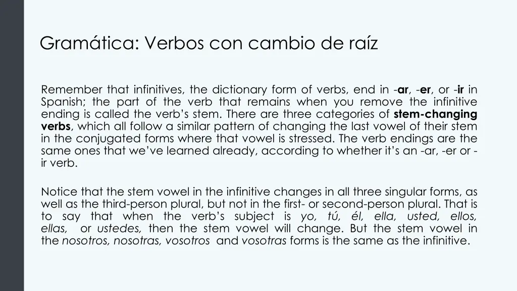 gram tica verbos con cambio de ra z