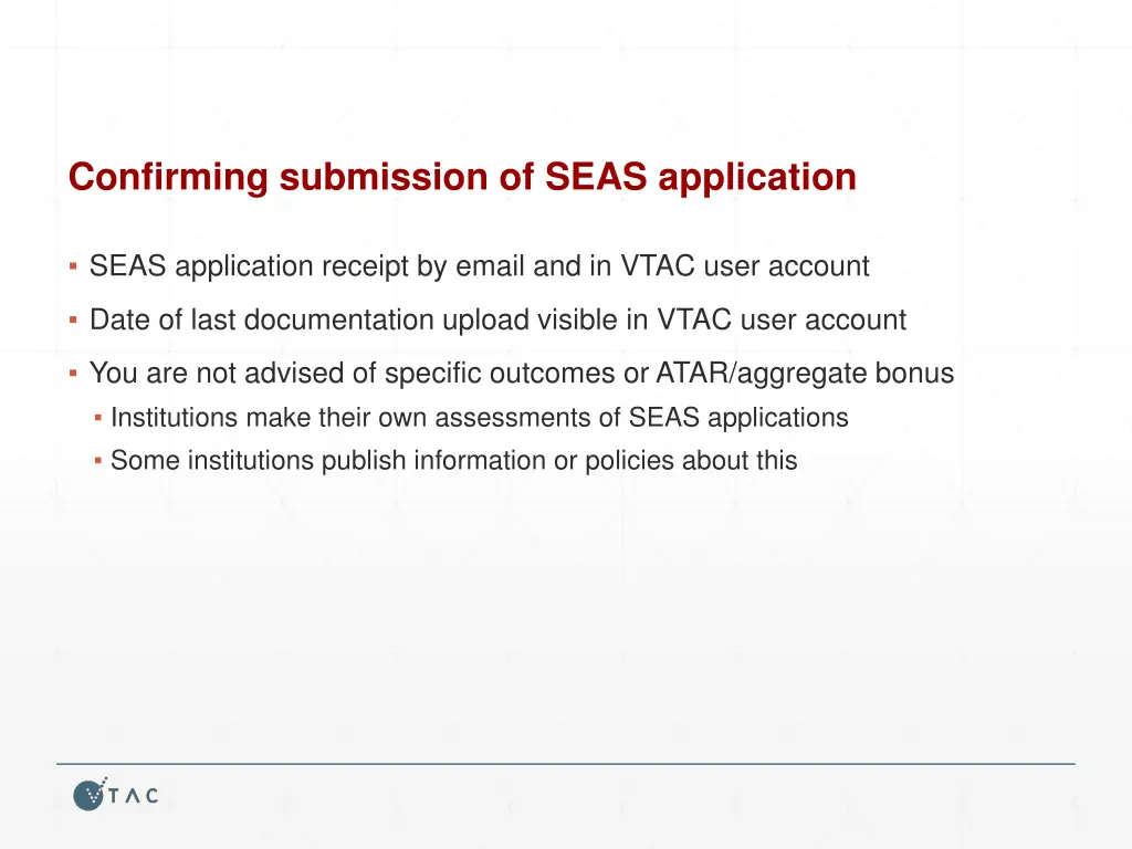confirming submission of seas application