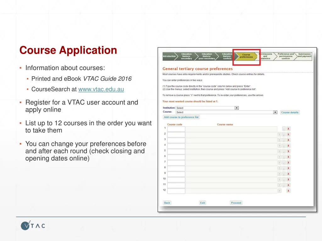 course application