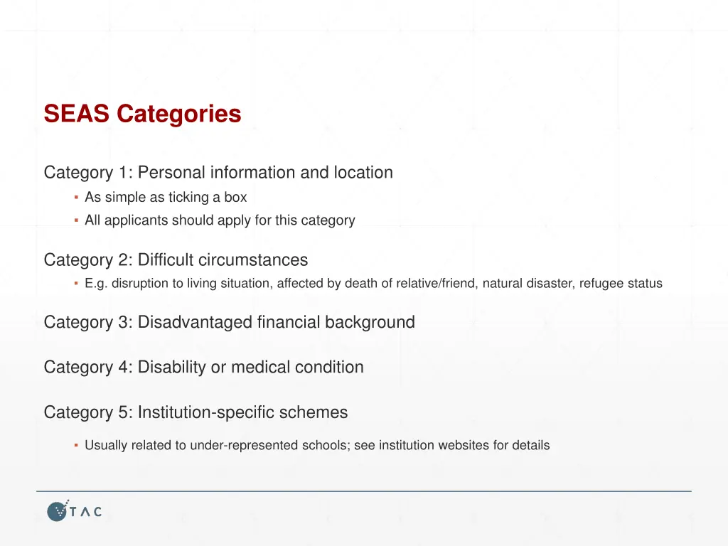 seas categories