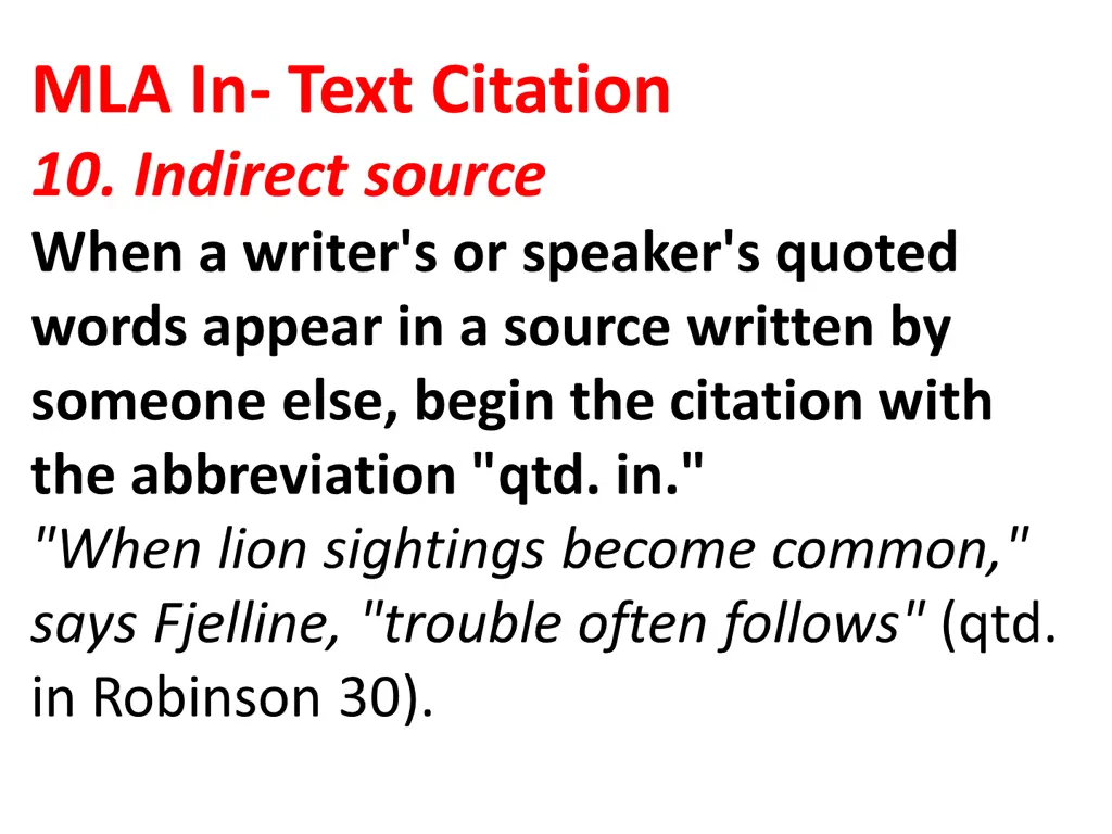 mla in text citation 10 indirect source when