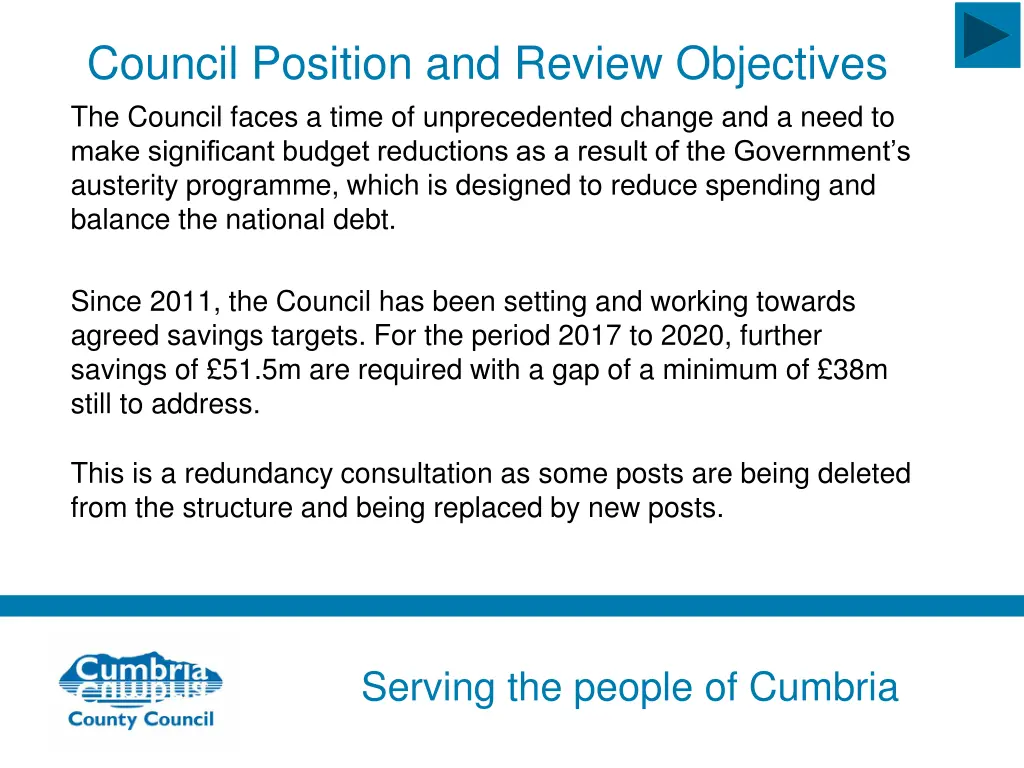 council position and review objectives