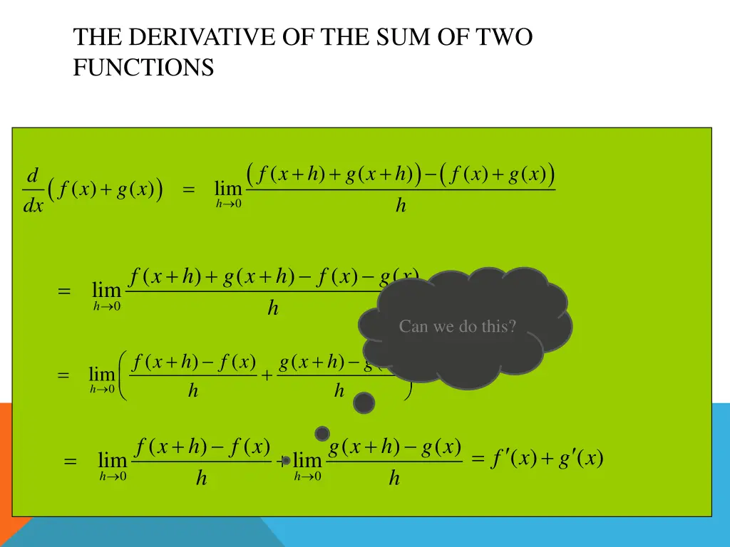 the derivative of the sum of two functions