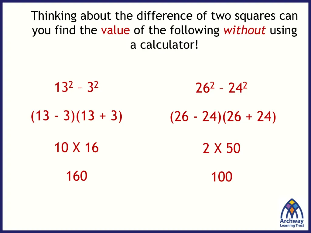 thinking about the difference of two squares