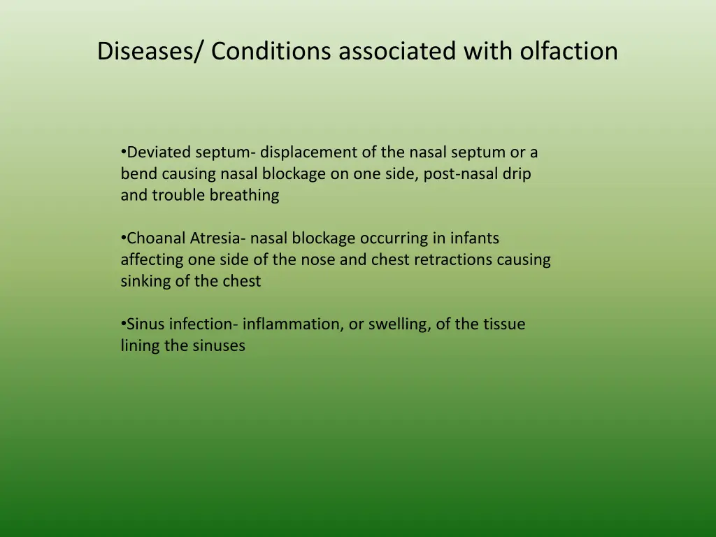 diseases conditions associated with olfaction