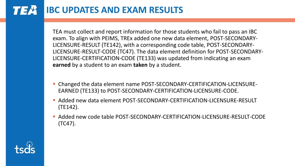 ibc updates and exam results