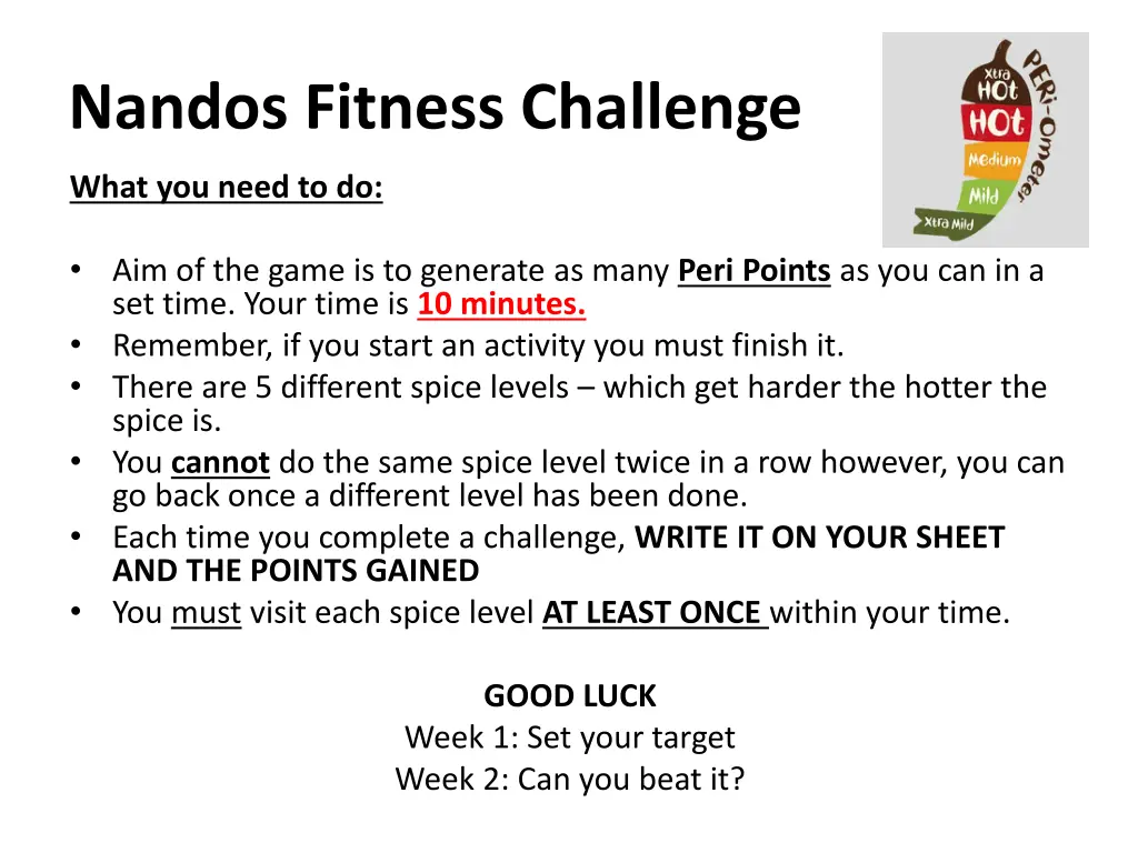 nandos fitness challenge 1