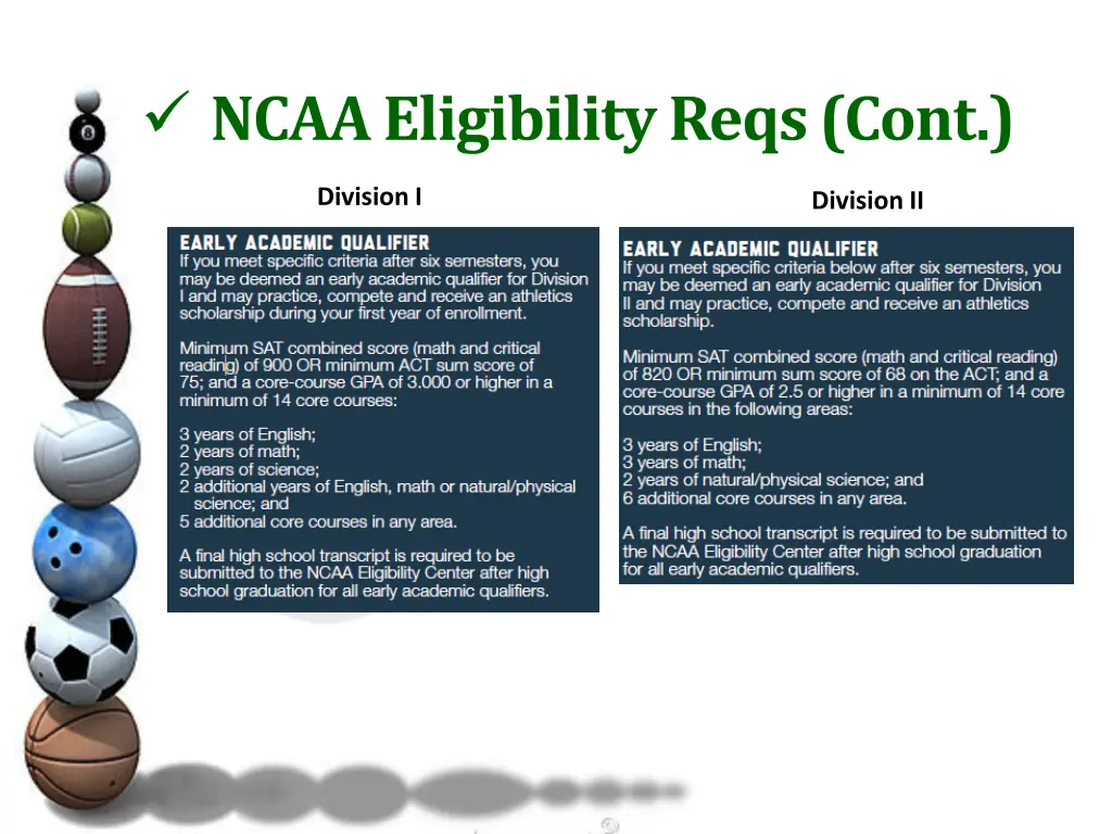 ncaa eligibility reqs cont