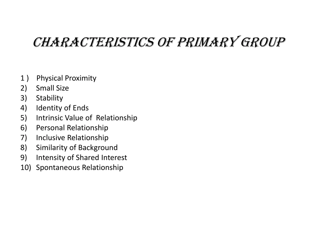 characteristics of primary group