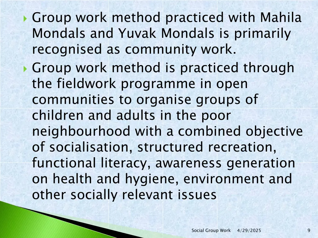 group work method practiced with mahila mondals