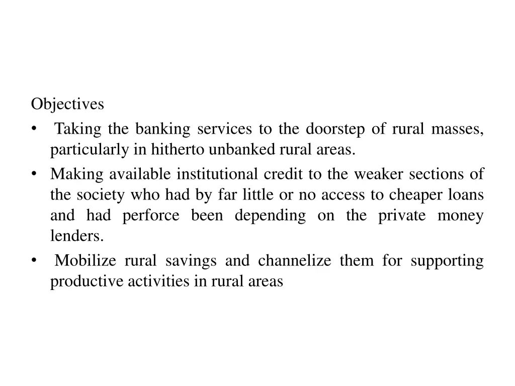 objectives taking the banking services