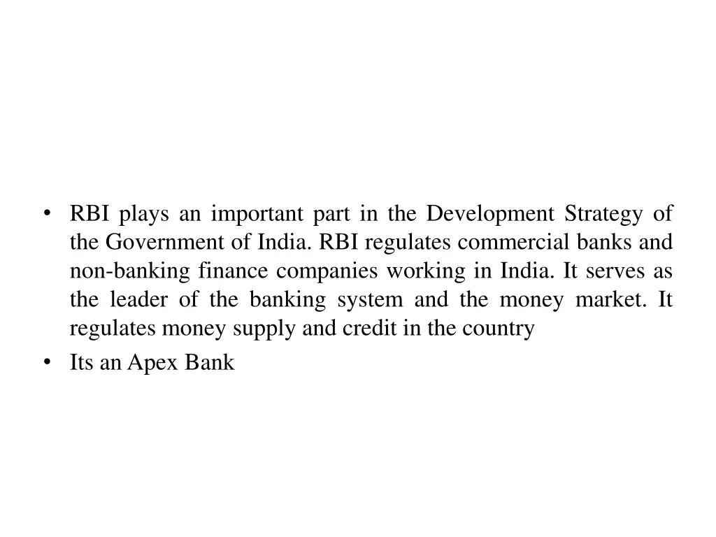rbi plays an important part in the development