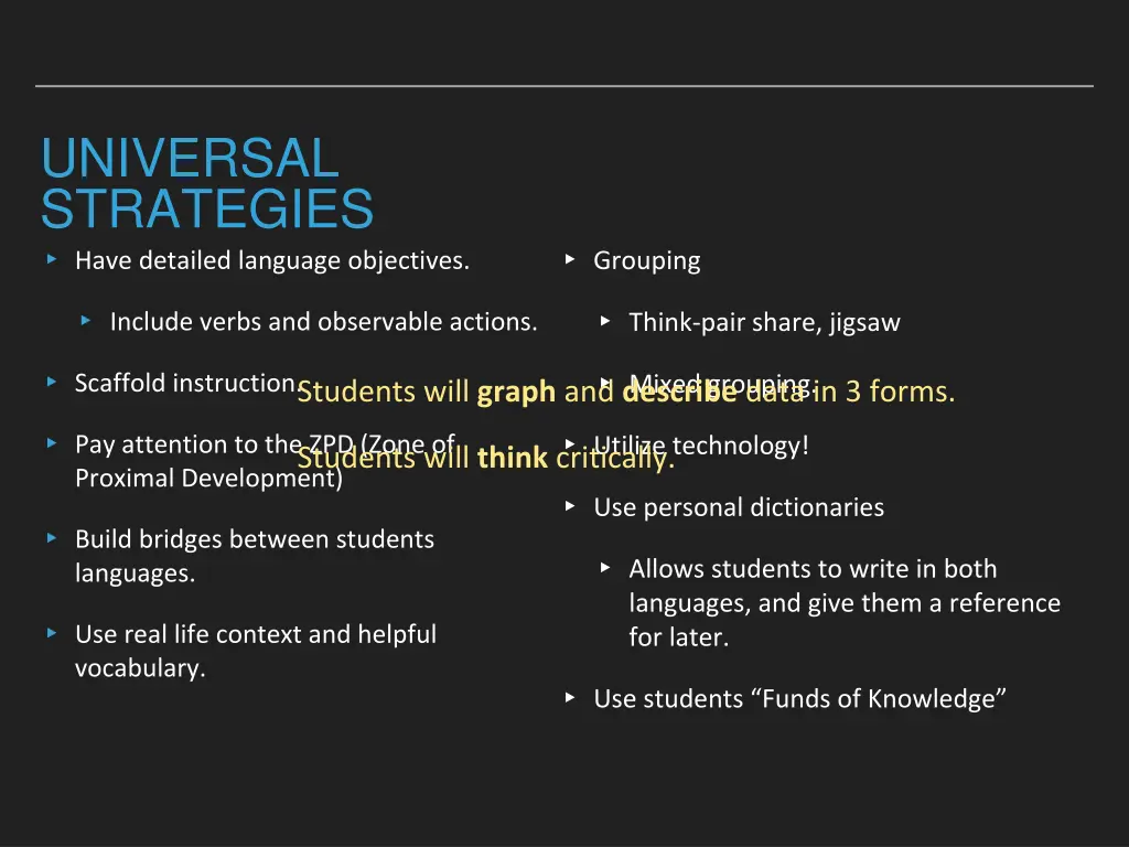 universal strategies have detailed language