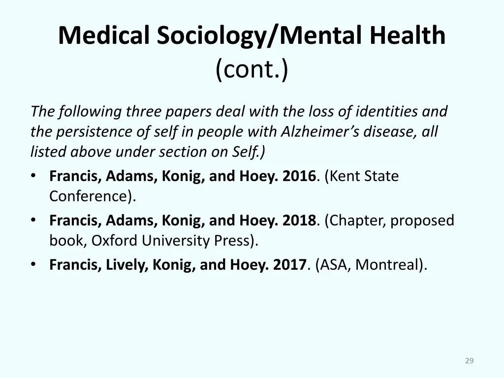 medical sociology mental health cont