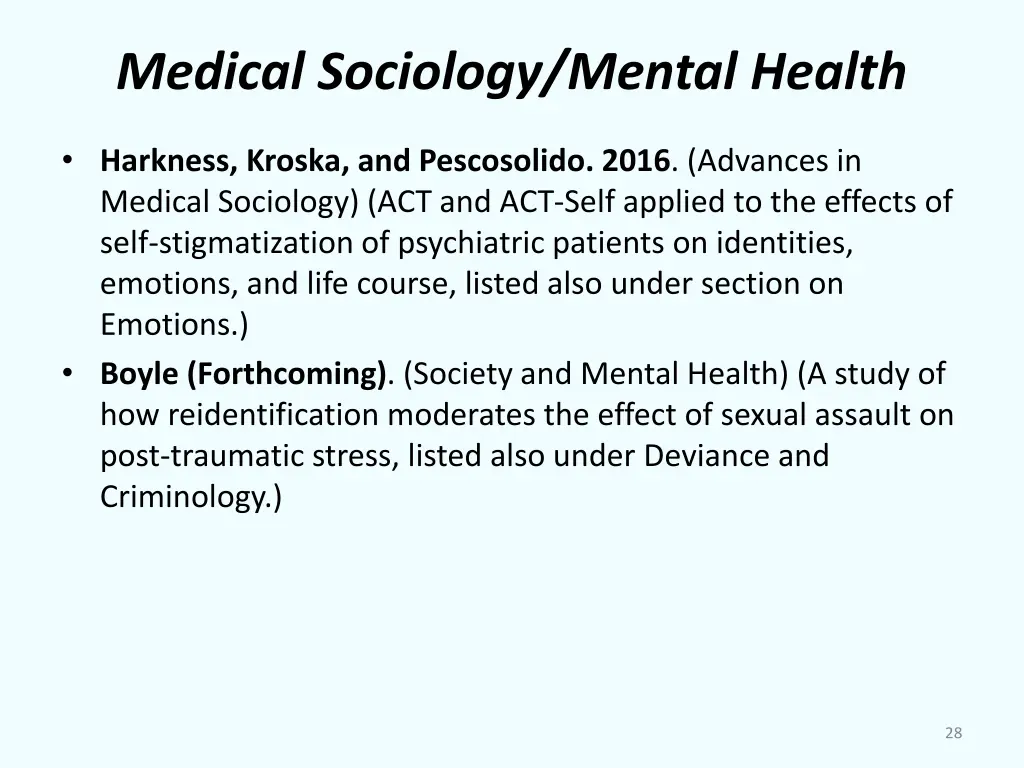 medical sociology mental health